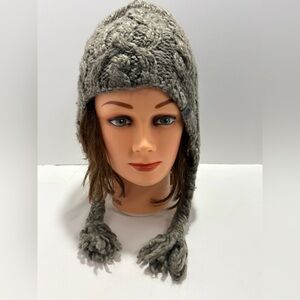 The North Face Gray Knitted Earflap Beanie with Braided Tassels